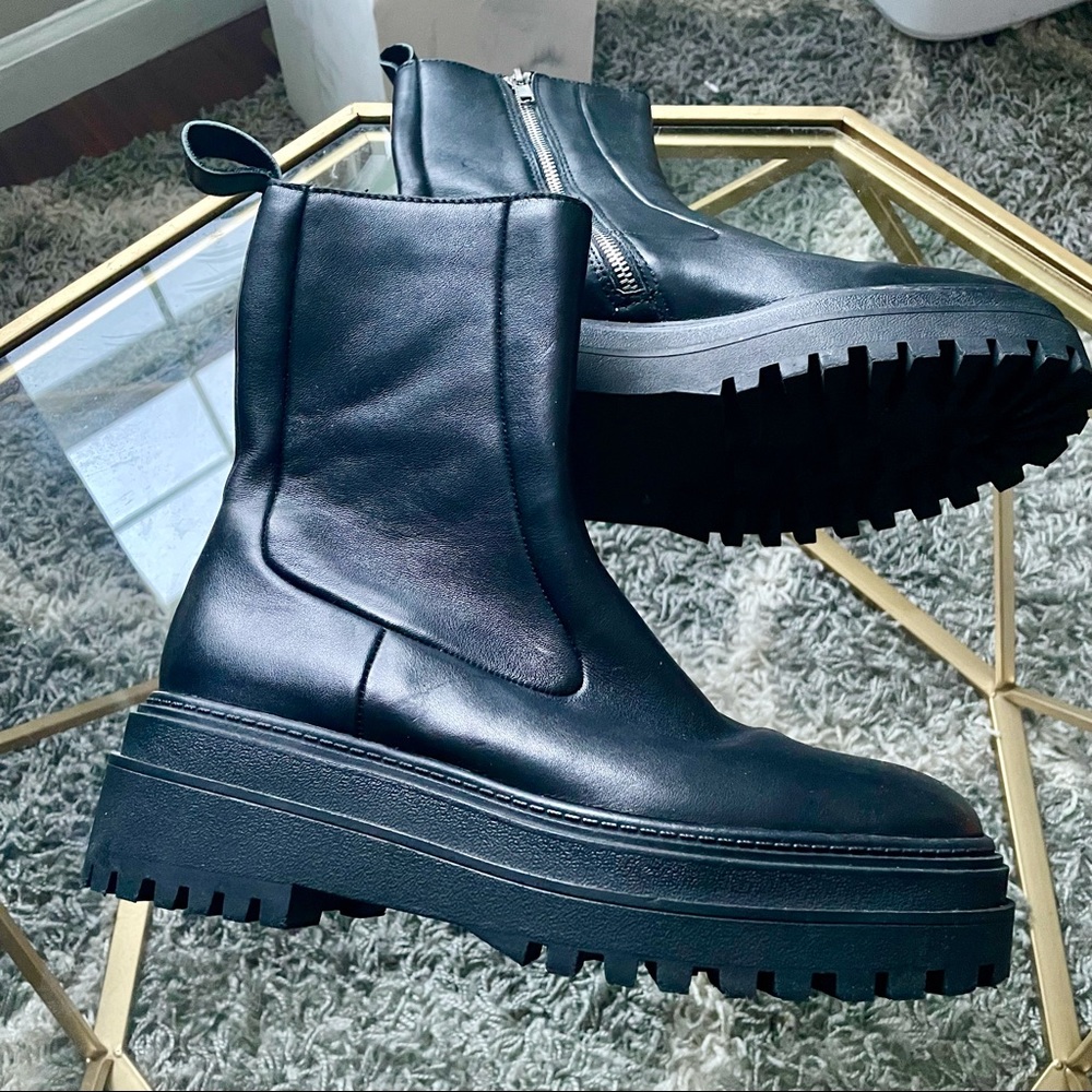 Genuine Leather Chunky Boots